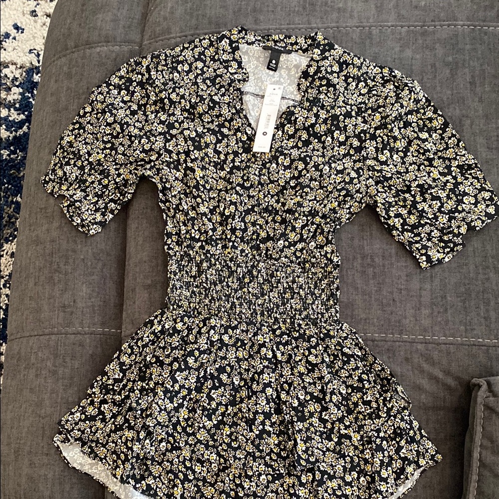 Aqua Floral Black/White/Yellow Floral Dress